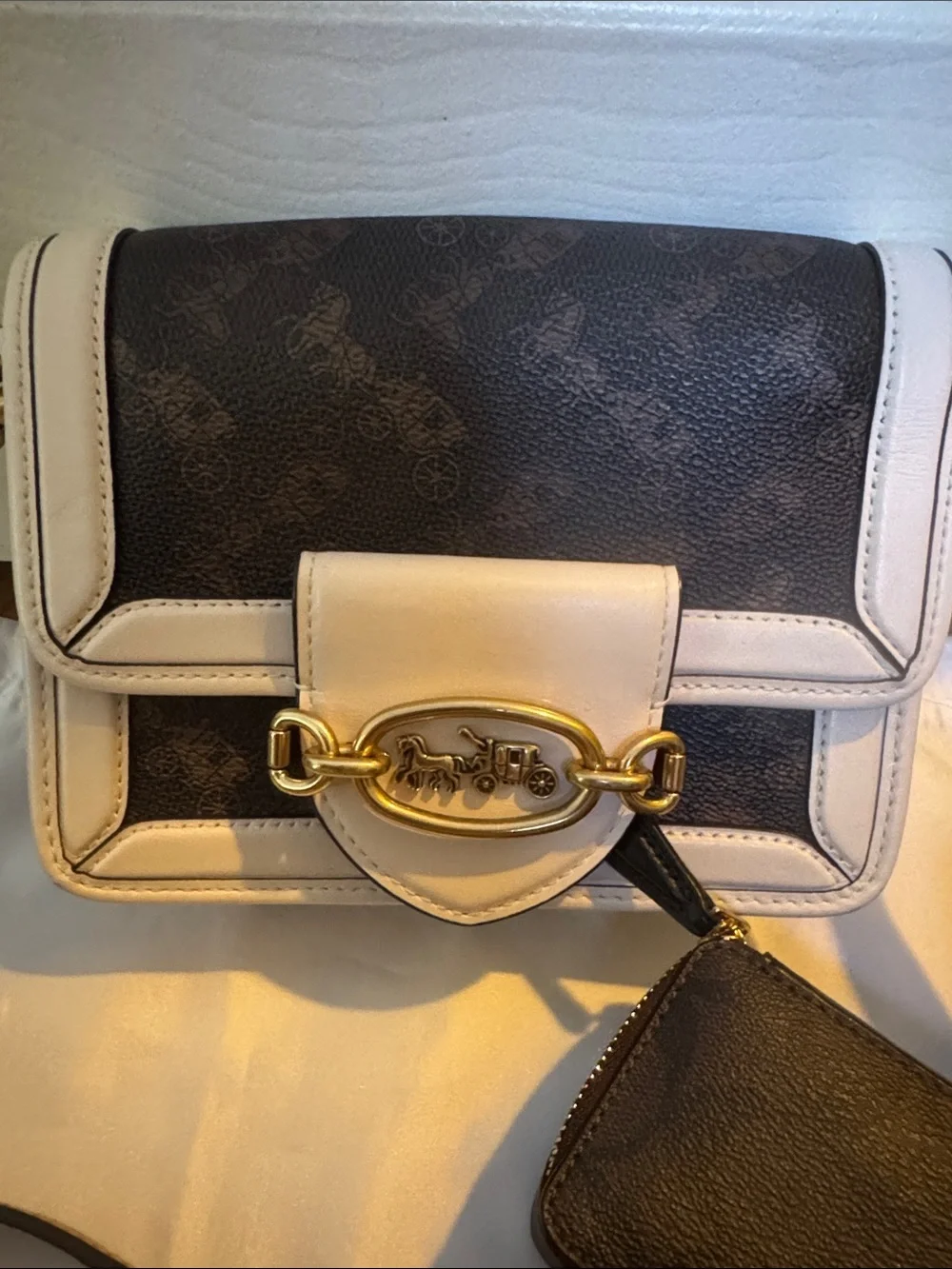 Coach Hero Mini Truffle Crossbody Bag, Coin Pouch, Card Holder, Scarf EUC Chalk